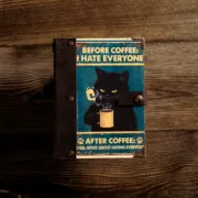 Χειροποίητο Τετράδιο Με Funny Coffee Cat & Δερμάτινο Κούμπωμα