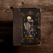 Χειροποίητο Τετράδιο Με Tarot Skeleton Lovers & Δερμάτινο Κούμπωμα