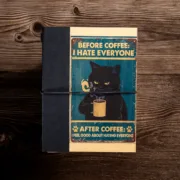 Χειροποίητο Τετράδιο Χιουμοριστικό Cat Coffee Σχέδιο & Κλείσιμο με Λάστιχο