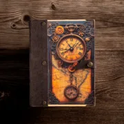 Χειροποίητο Τετράδιο Με Vintage Steampunk Ρολόι & Δερμάτινο Κούμπωμα