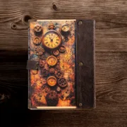 Χειροποίητο Τετράδιο Με Vintage Steampunk Ρολόι & Δερμάτινο Κούμπωμα - Image 2