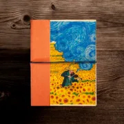 Χειροποίητο Τετράδιο Van Gogh Τοπίο με Ηλιοτρόπια & Κλείσιμο με Λάστιχο