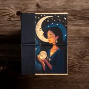 Χειροποίητο Τετράδιο Ονειρικό Moon Lady Σχέδιο & Κλείσιμο με Λάστιχο