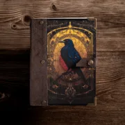 Χειροποίητο Τετράδιο Με Dark Fantasy Gothic Κοράκι & Δερμάτινο Κούμπωμα